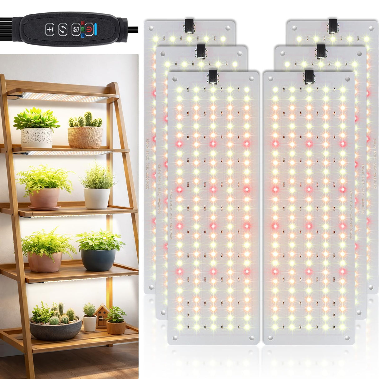 LBW Plant Grow Light, 810 LEDs Full Spectrum Plant Lights for Indoor Growing, Ultra-Thin Panel Grow lamp for Under Cabinet Plant,4/8/12H Timer, 3 Lighting Modes, 10 Dimmable Levels, 6 Packs