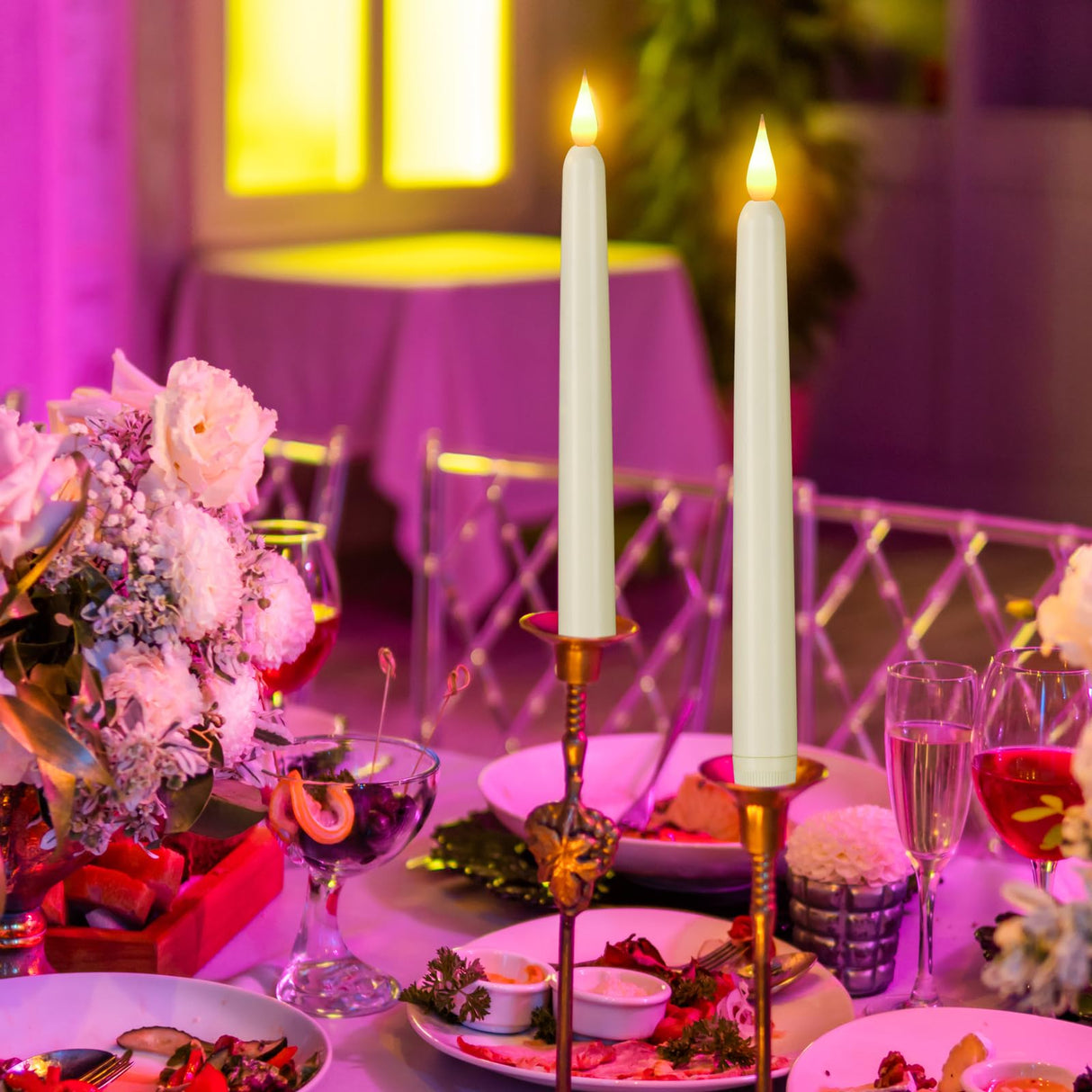 Hanzim Flameless Taper Candles with Remote Control,15pack Dripless Plastic LED Candles,Flickering Battery Operated,9.2'’Classic Tall Candle for Wedding,Party,Halloween,Christmas,Home Decor (Ivory)