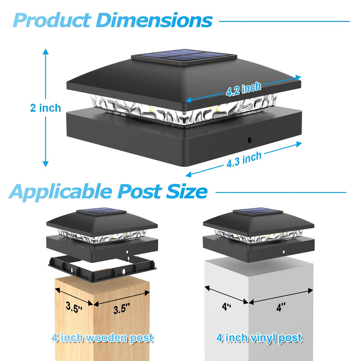 VOLISUN 4x4 Solar Post Cap Light 12pack,Solar Fence - Post Lights Outdoor Waterproof for Wooden/Vinyl Post,Black Deck Post Cap Light Solar Powered with Warm White for Garden/Patio/Porch