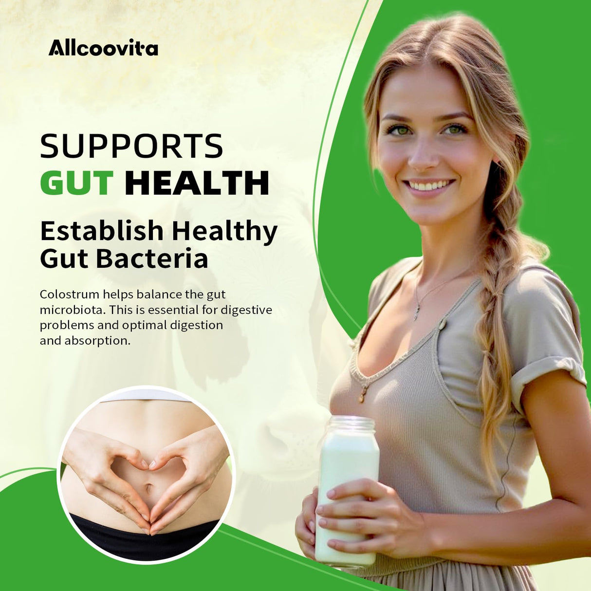 Liposomal Bovine Colostrum Powder - Pure Bovine Colostrum for Humans - Grass Fed Colostrum Supplement for Gut Support, Immune Health and Hair Growth,72 Servings per Bottle.180g/6.35 oz