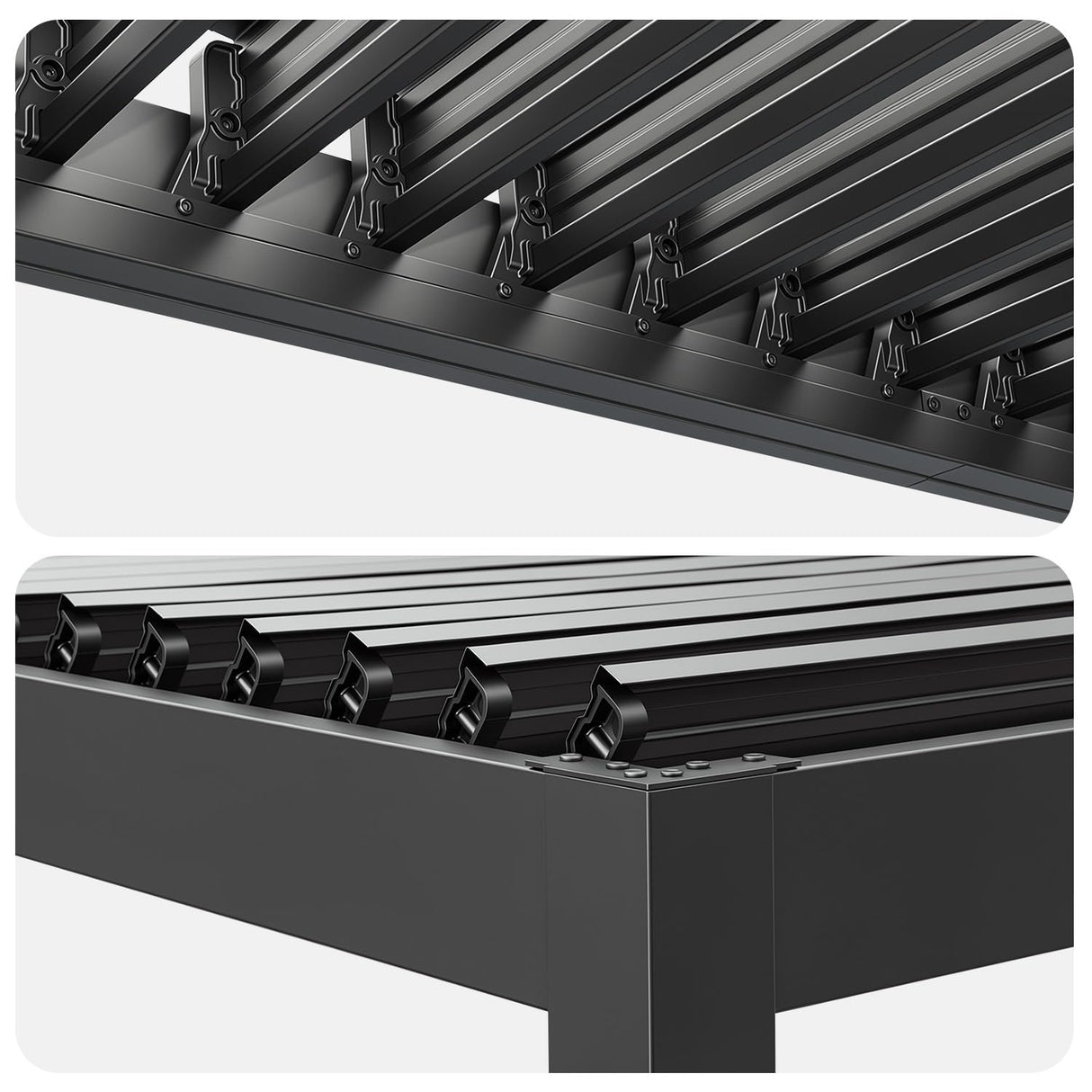 MELLCOM 10x12 Louvered Pergola Adjustable Roof w/Curtains & Mesh