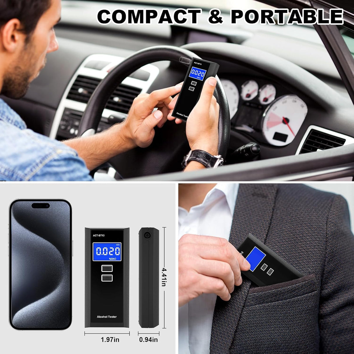 Breathalyzer, Professional-Grade Alcohol Tester with Blue Digital LCD Display and 10 Mouthpieces, High-Accurate Alcohol Testerr for Home or Party Use