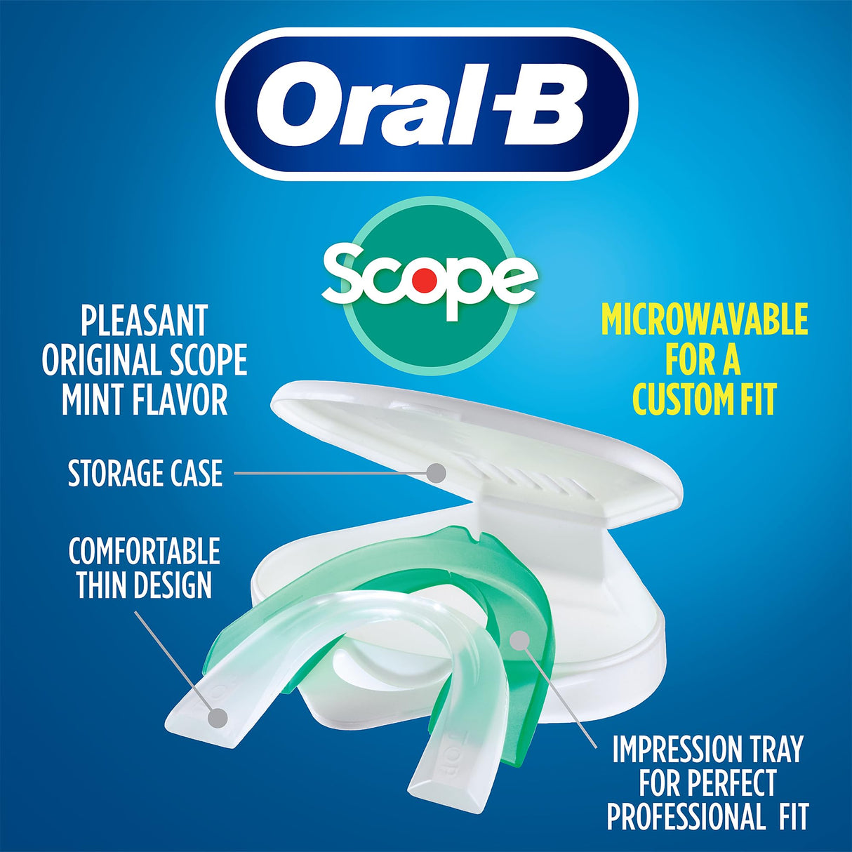 Oral-B Nighttime Dental Guard – Less Than 3-Minutes for Custom Teeth Grinding Protection with Scope Mint Flavor – Made in an FDA Audited USA Facility (2 Pack)