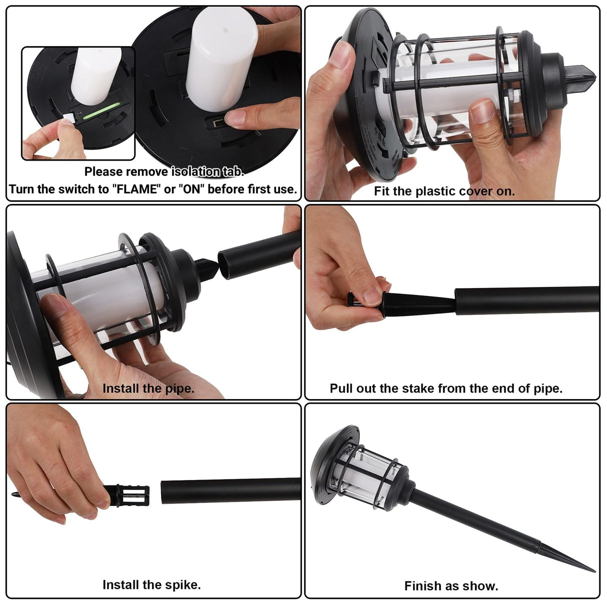 Dynaming 6 Pack Solar Flame Torch Lights Outdoor, Halloween Dual Use Flickering Flame Garden Light, Christmas Hanging Lanterns, Auto On/Off & Waterproof Lighting for Lawn Patio Yard Walkway Driveway