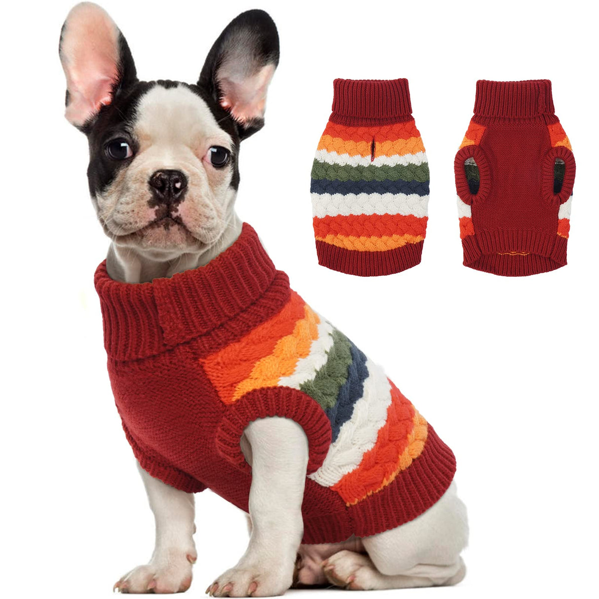 Kuoser Dog Sweater, Thermal Dog Sweaters for Medium Dogs Girl Boy, Puppy Christmas Sweater Thrtleneck Knitwear, Cozy Sweaters for Dogs, Thanksgiving Pet Outfit Warm Clothes for Fall Winter, Red M