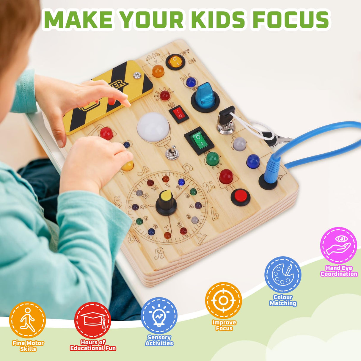 wakeInsa Montessori Busy Board,Montessori Toys for 1-3 Years Old,Baby Sensory Board,Preschool Learning Activities,Wooden Toys for Toddler,Christmas & Birthday Gift for Boys & Girls