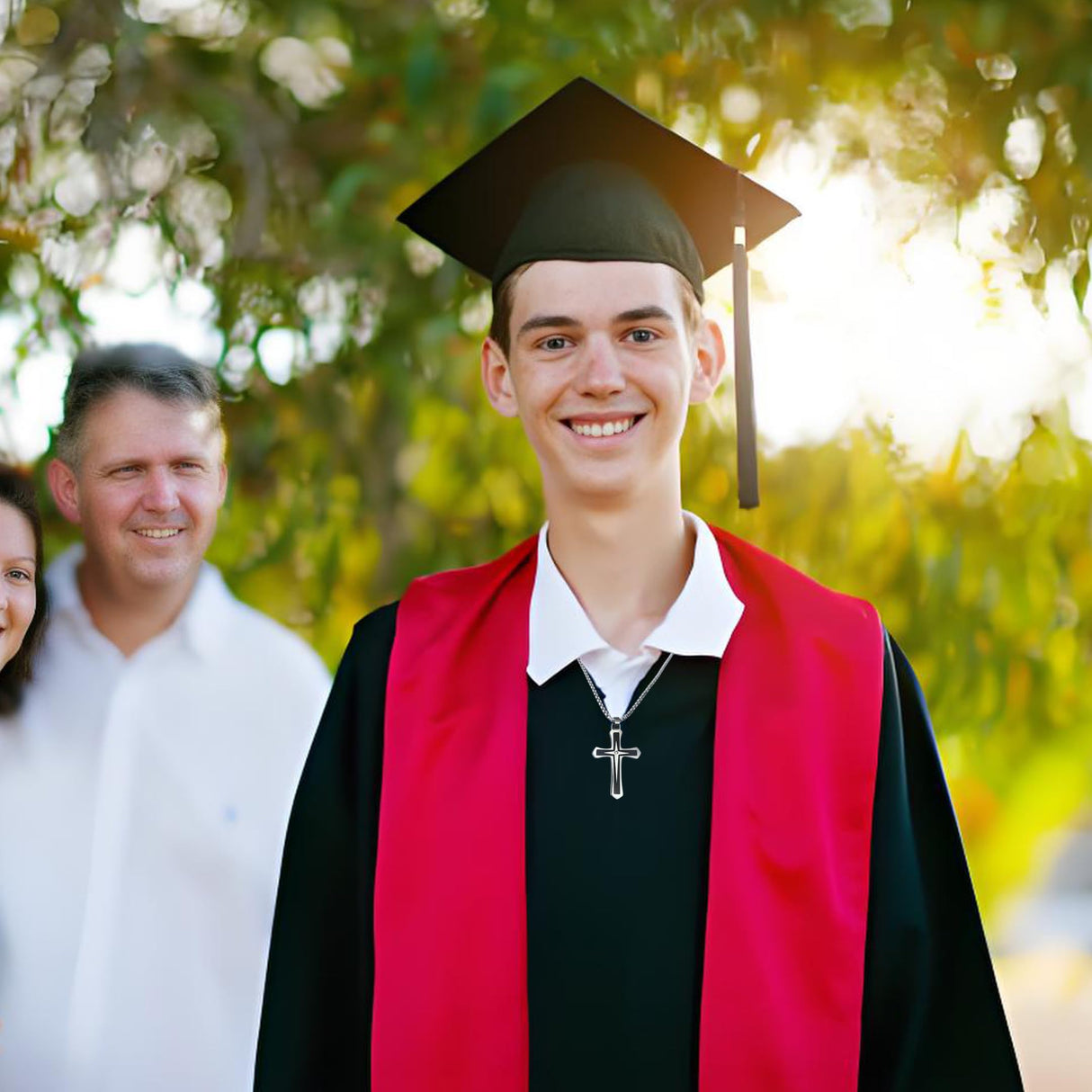 Son Gifts From Mom To My Son Necklace From Dad Faith Cross Necklace Present Graduation Birthday Christmas Gifts Message Card&LED Gift Box (SN928 Silver-black Led Box)