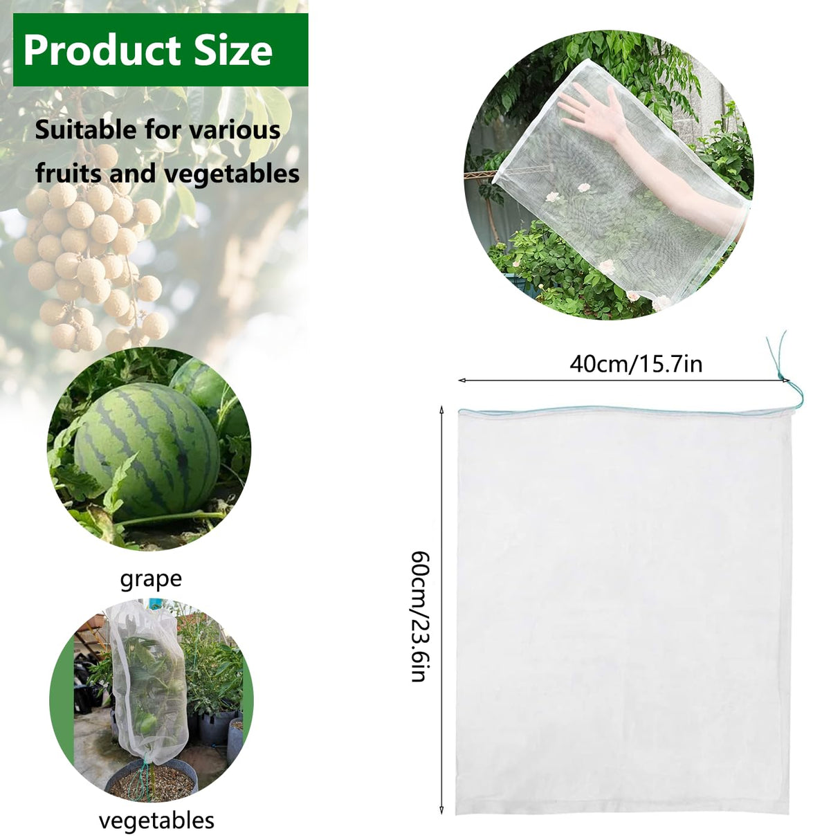Belit 10Pcs 23.6"x15.7" Garden Netting pest Barrier Tomatoes Protection Bags Large Size Nylon Mesh Reusable Fruit Bags for Protecting Fruits Vegetables