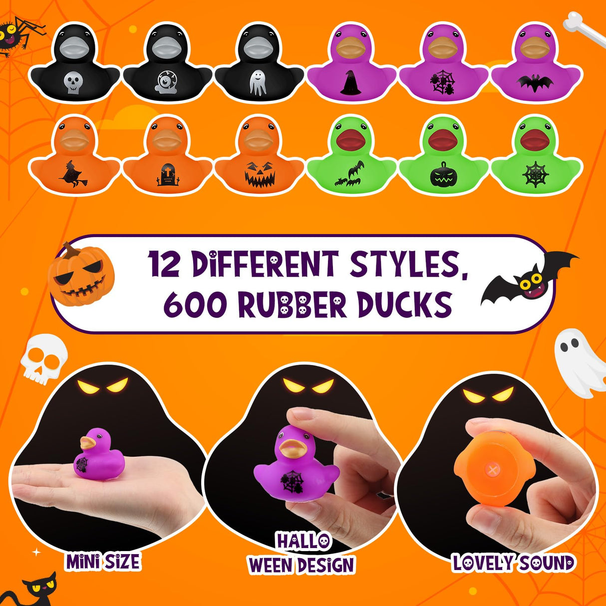 Junkin 100 Pcs Halloween Rubber Ducks Bulk Mini Rubber Ducks Small Duck in Bulk Gift for Halloweens Party Favors Toys (Halloween Duck)