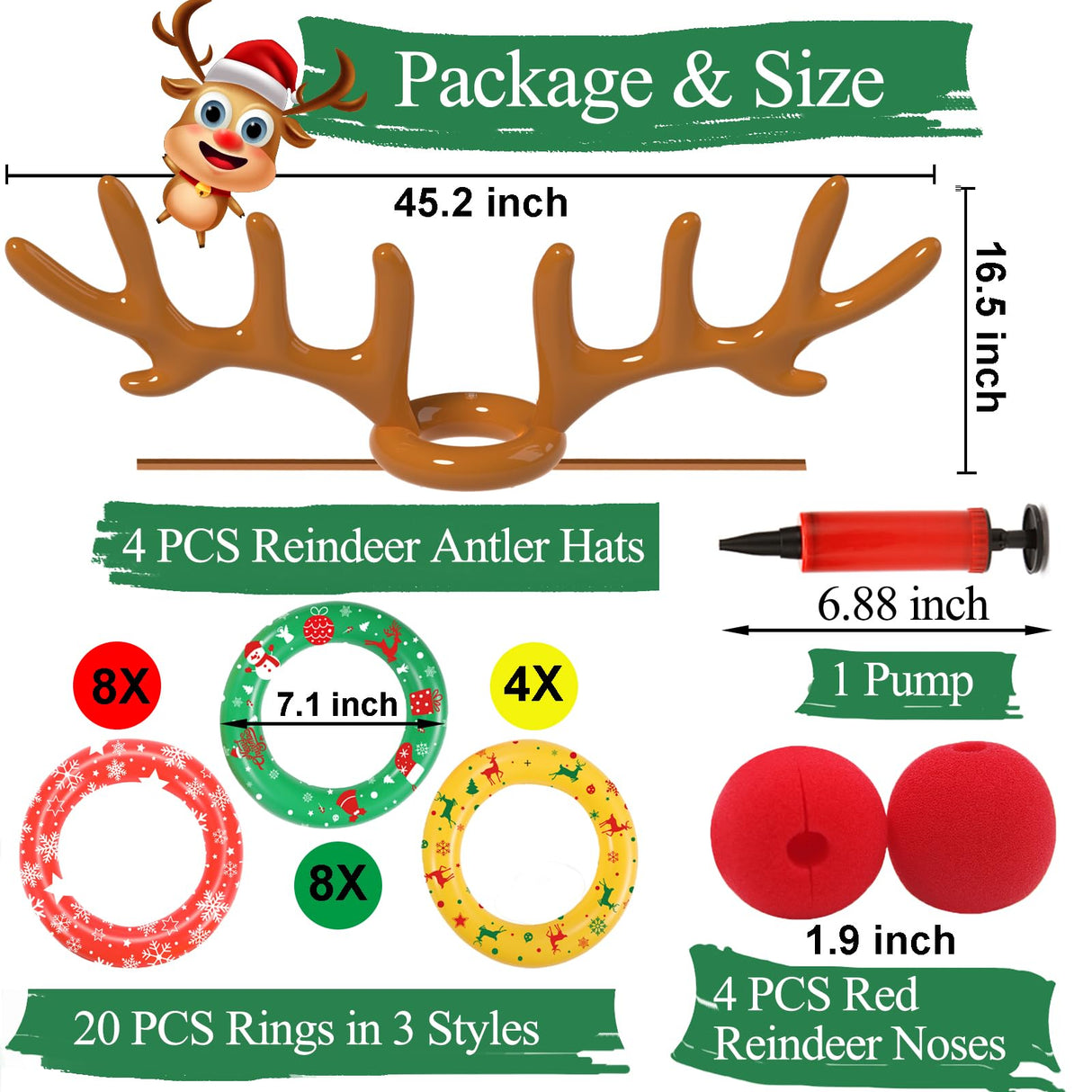 Christmas Games Decorations, Inflatable Reindeer Antler Ring Toss Game, Stocking Stuffers for Men Women Kids Teens Adults, Christmas Party Games Fun Xmas Gifts Carnival Holiday Family