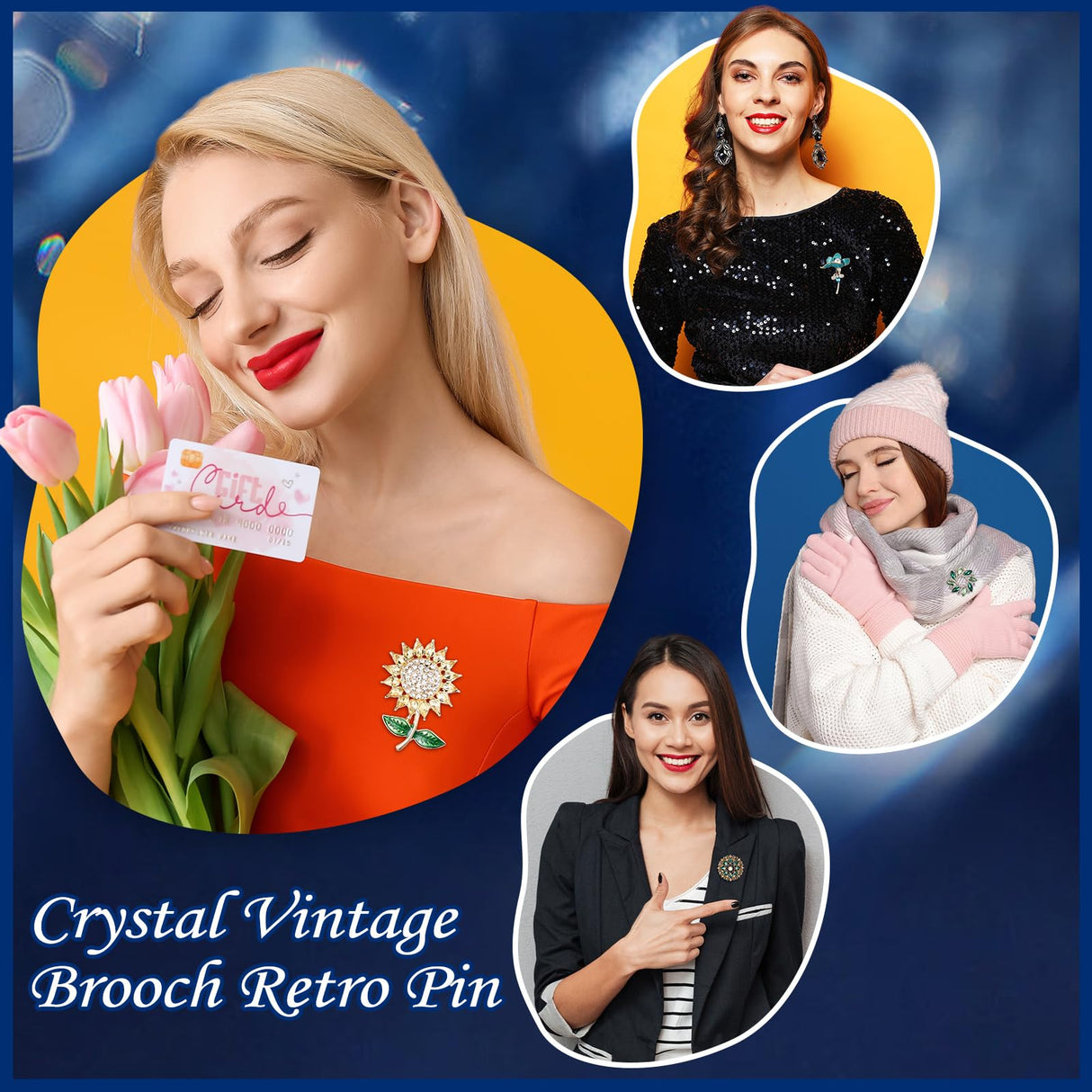 Junkin 12 Pcs Women Brooches Bulk Vintage Rhinestone Pin Set,Flower