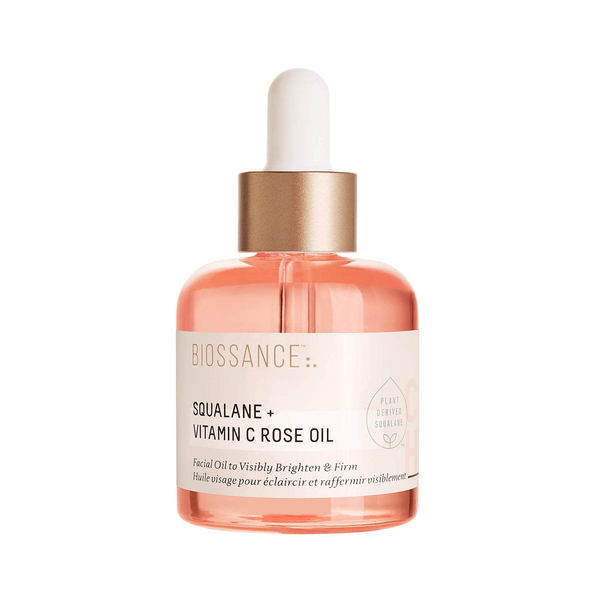 BIOSSANCE Squalane + Vitamin C Rose Oil, Advanced Facial Oil - Brightening, Firming, and Hydrating Serum for All Skin Types - Chios Crystal Oil, Damascus Rose Extract & Squalane for Radiance - 1oz