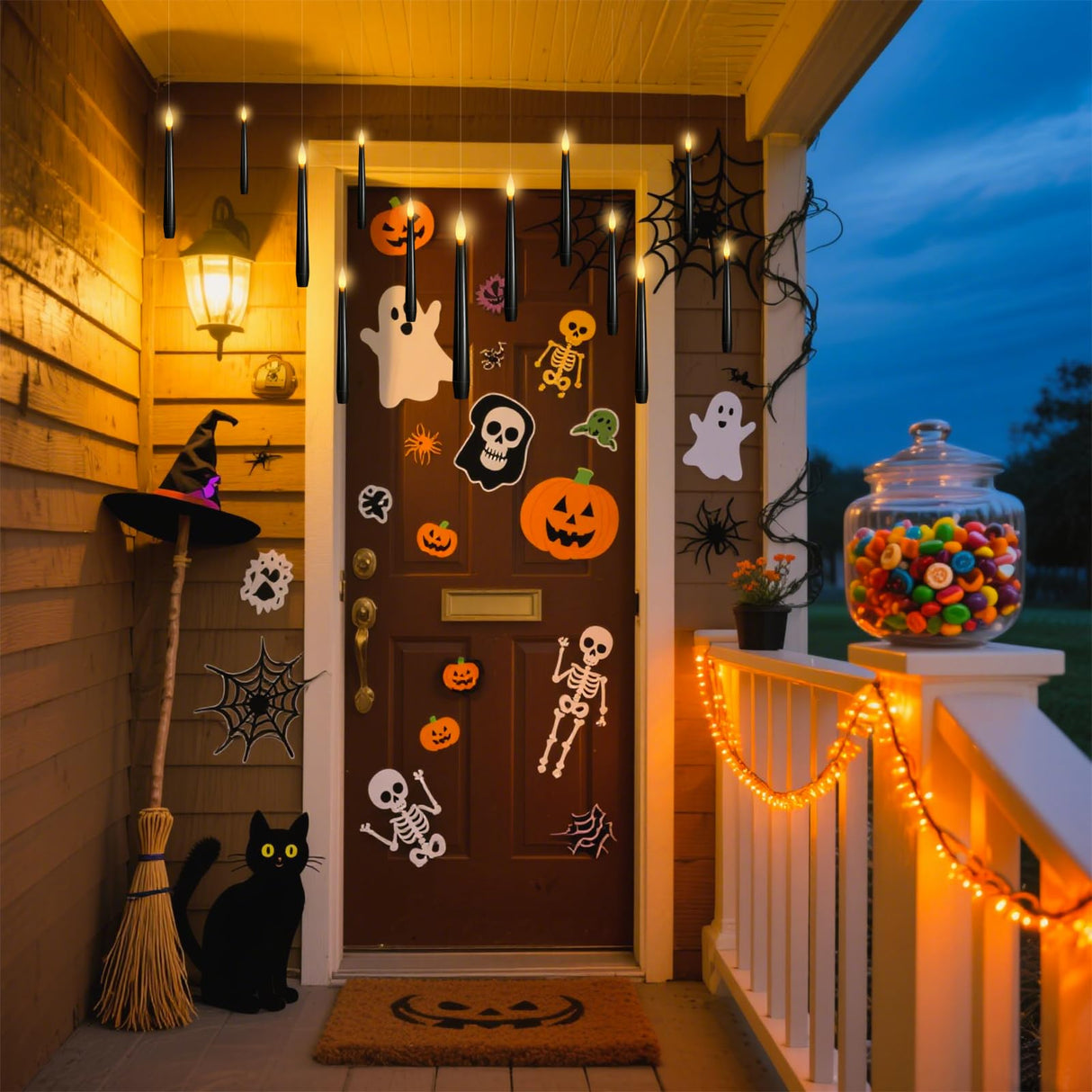 Lezonic Black Floating Candles with Wand Remote, Set of 12 Magic Flameless Candles Battery Operated, Flikering Hanging LED Taper Candlesticks Christmas Decorations, 0.51" x 6.7"