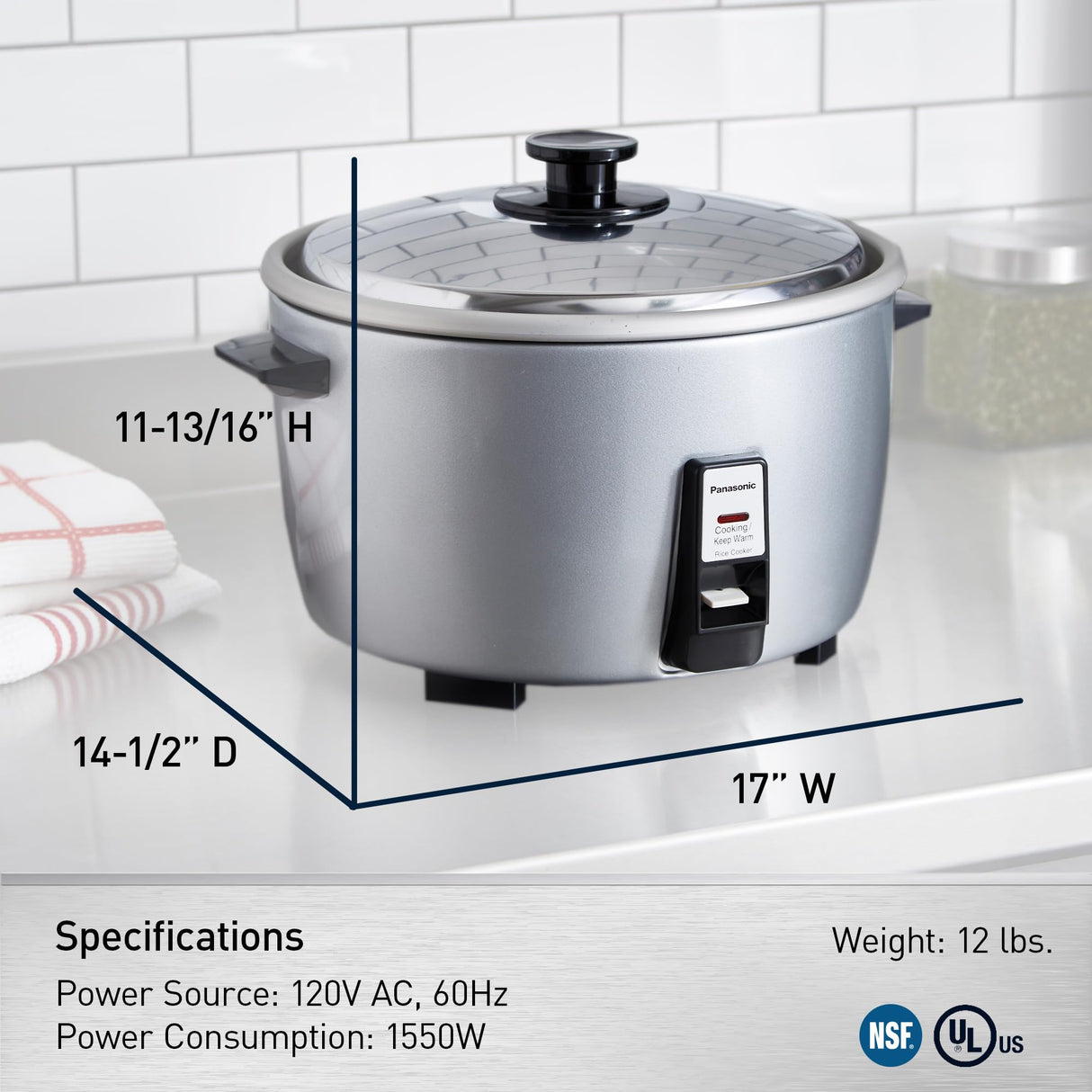 Panasonic Commercial Electric Rice Cooker, 120V Large Capacity 46-Cup (Cooked), 23-Cup (Uncooked) with One-Touch Operation - SR-GA721L - Silver