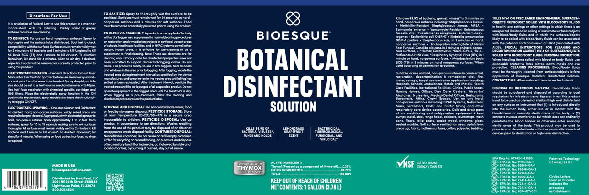 Bioesque Botanical Disinfectant Solution, Heavy Duty Broad-Spectrum Disinfectant, Kills 99.9% of Bacteria, Viruses*, Fungi, & Molds, 1 Gallon (Pack of 1)