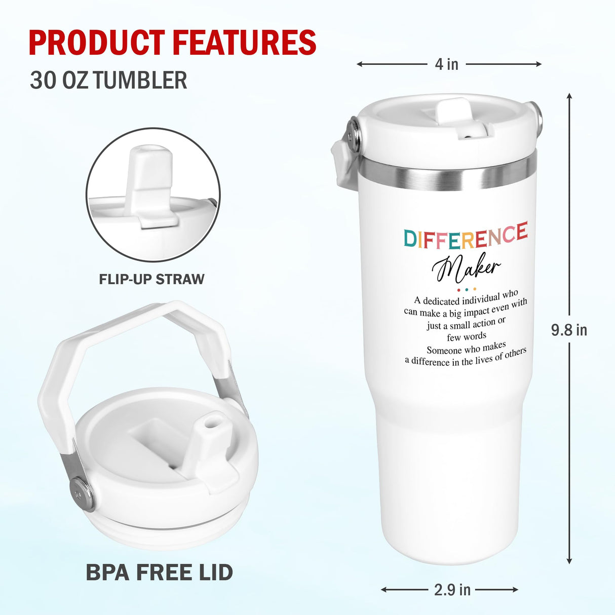 AXIARA Christmas Thank You Gifts for Women - Difference Maker 30 oz Stainless Steel Insulated Tumbler with Lid and Handle - Christmas Birthday Gifts for Teachers Boss Lady Coworkers