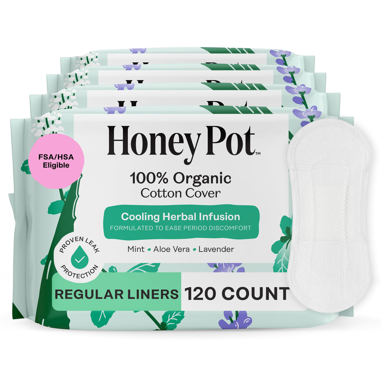 The Honey Pot Company - 120 ct - Herbal Everyday Panty Liners for Women - Infused w/Essential Oils for Cooling Effect & Organic Cotton Cover - Feminine Care - FSA & HSA Eligible