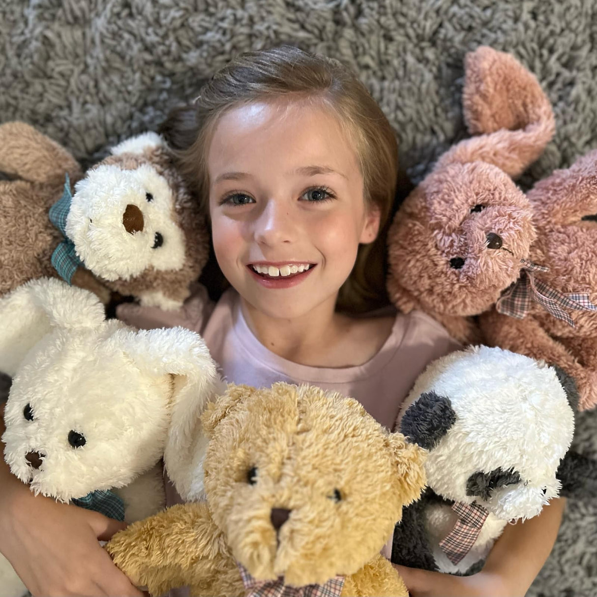 MaoGoLan 13 inch Stuffed Animals Bulk Plush Set Toys Bundle Party Favors for Kids Teens Girls - Soft Teddy Bear, Floppy Bunnies, Monkey, Panda - Baby Shower Decor Christmas Easter Gift, 5Pcs