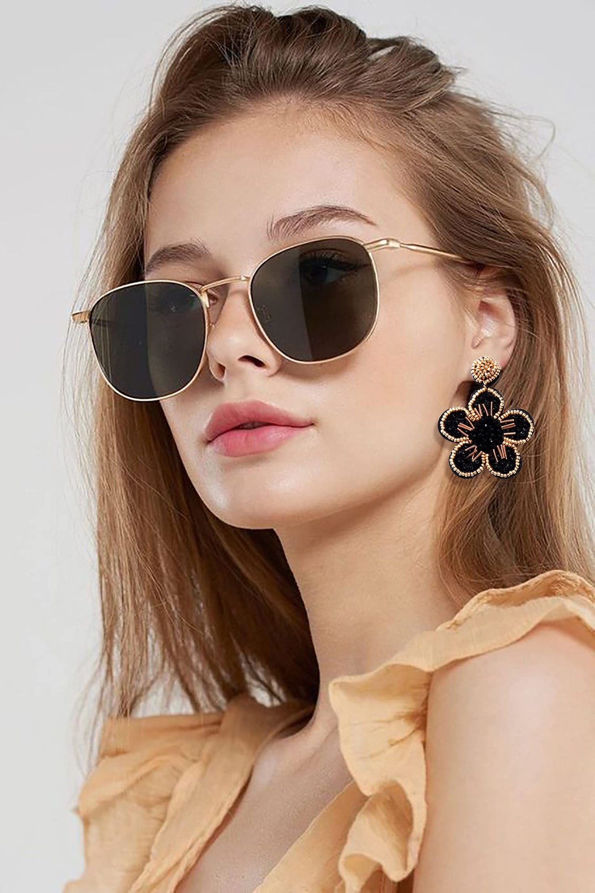 Beaded Drop Earrings Statement Colorful Beaded Flower Earrings Handmade Bohemia Tropical Beadwork Dangle Earrings For Woman (black)