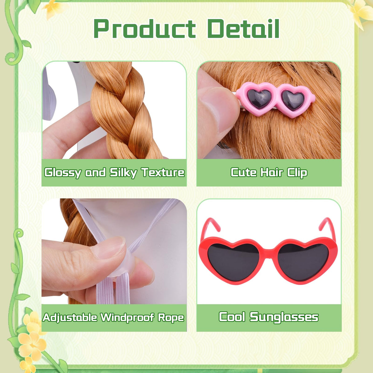MuMyer 4 Pcs Porch Goose Wigs, Funny Lawn Porch Goose Statue Braid Wig with Hair Clips and Sunglasses for Outdoor Garden Patio Yard Goosey Decoration