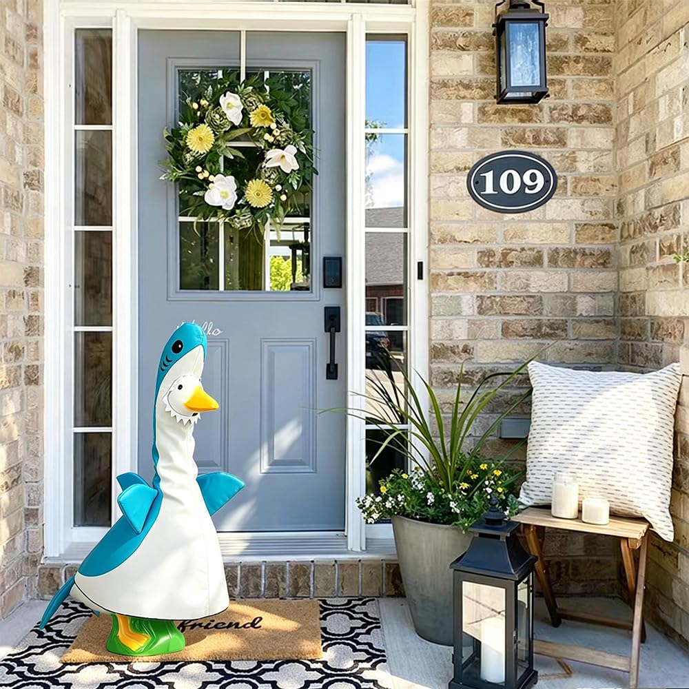 ARGOOFG Summer Porch Goose Outfits for Large 23" H Statue Decor, Shark Blue Costume Set Clothes for Outdoor Patio Lawn Garden Plastic Cement Statue Decoration