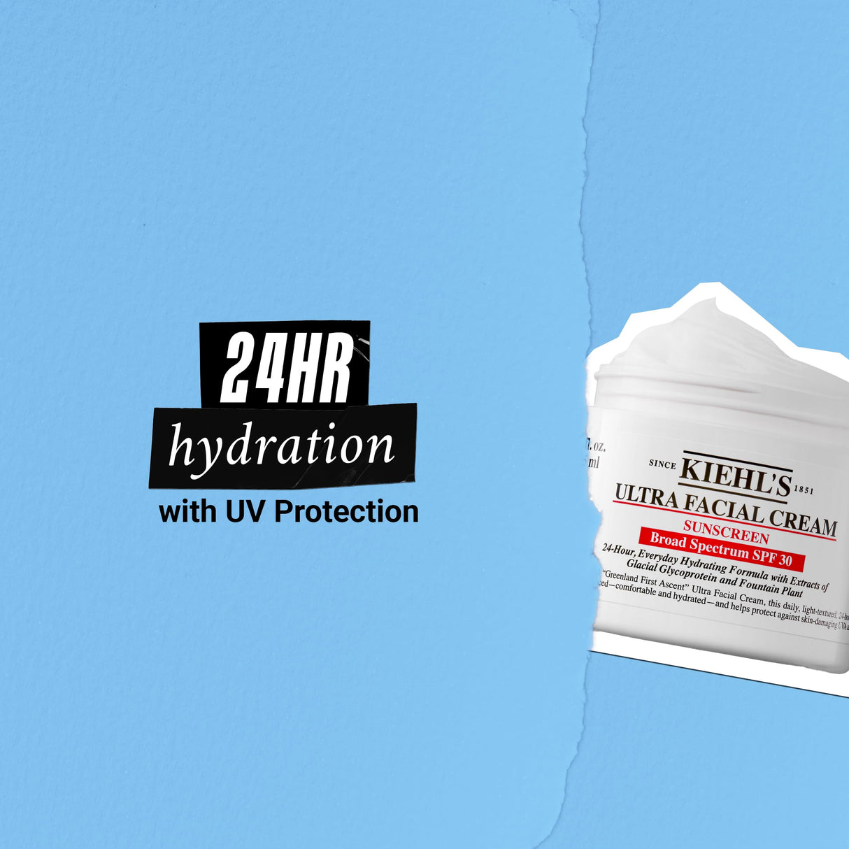 Kiehl's Ultra Facial Cream with SPF 30, Lightweight Daily Moisturizer for All Skin Types, 24-hour Hydration, UV Sunscreen Protection, Non-greasy, Absorbs Quickly, with Glacial Glycoprotein - 4.2 fl oz