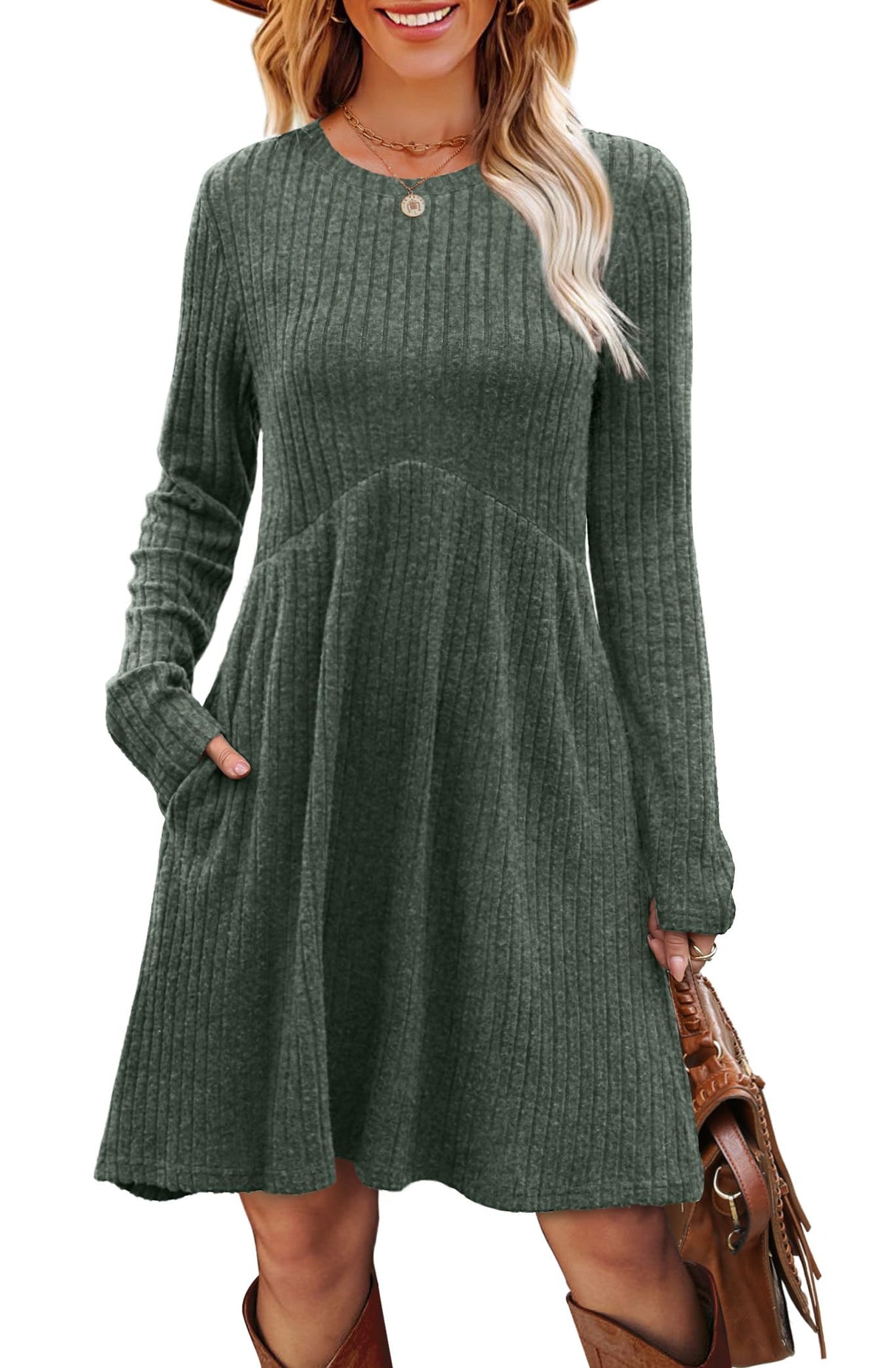 Sweater Dress Long Sleeve Dress for Women Fall Dresses for Women 2025 Tunic Winter Christmas Dresses Fall Maternity Clothes Green L