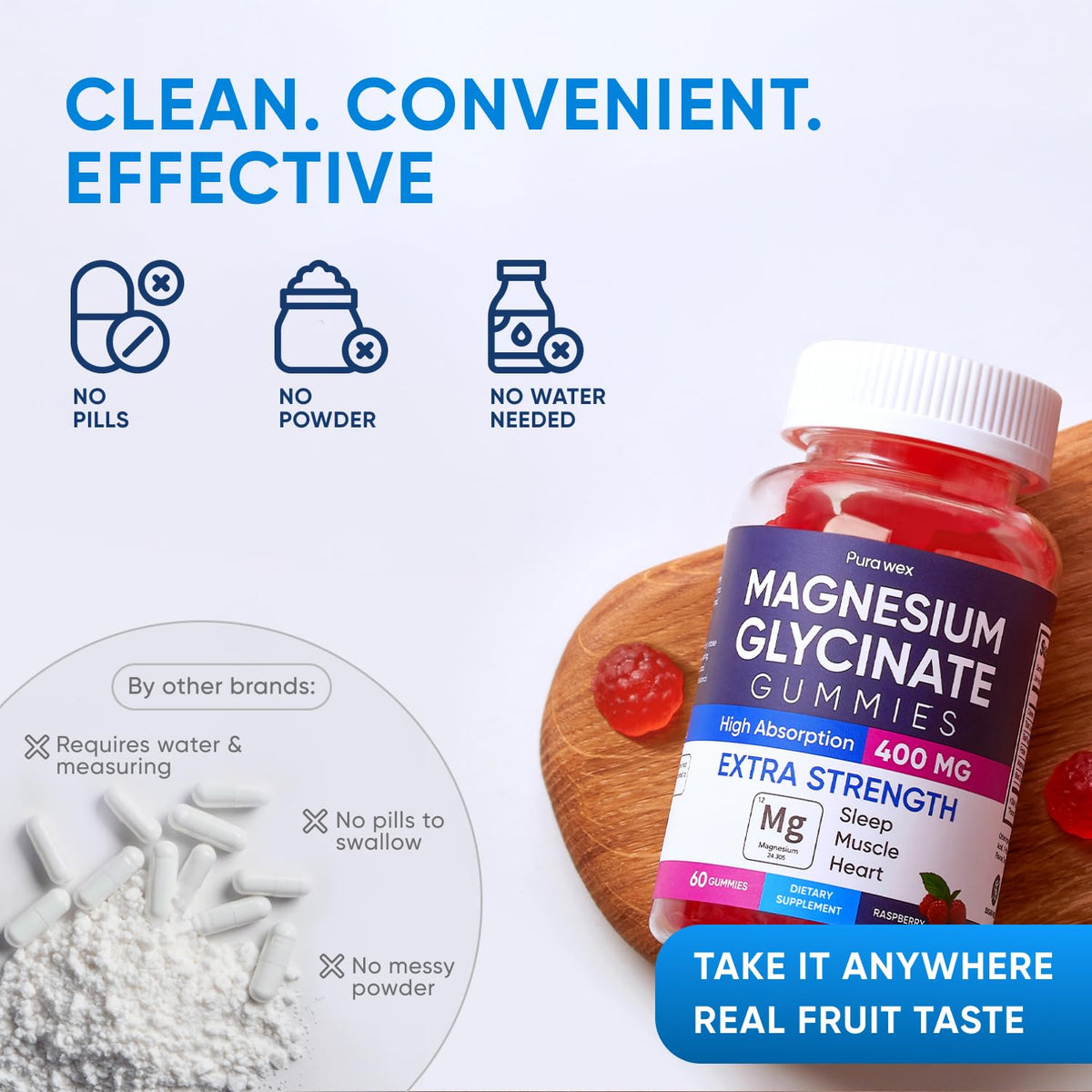Magnesium Glycinate 400mg Gummies - Relax & Sleep, Men & Women, Raspberry