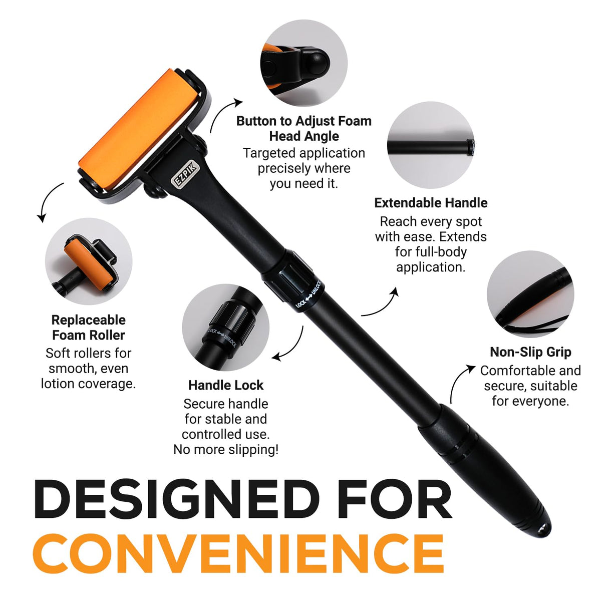 EZPIK Lotion Applicator for Back, Extendable up to 23" - Curved Design Back Lotion Applicator for Elderly/Seniors with Limited Mobility, Lotion Stick & Sunscreen Spreader for Skin Cream, Oils & More