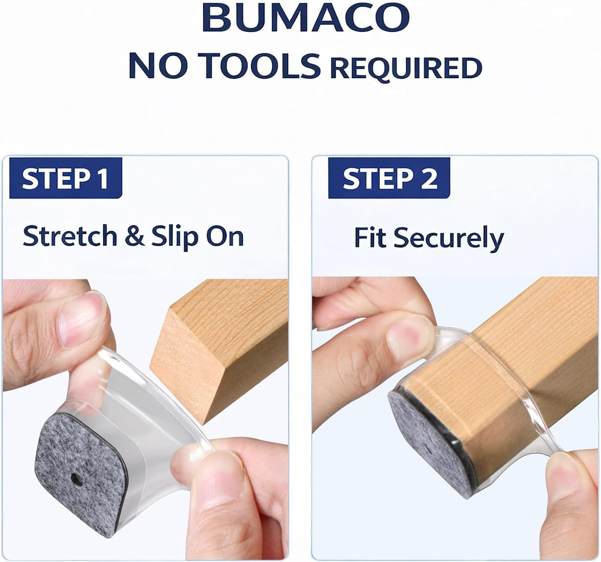 BUMACO Chair Leg Floor Protectors Square Chair Leg Protectors for Hardwood Floors Silicone Pads Covers to Protect Floors Clear-40 Pcs Square S Fit (3/4" ~ 1-1/16"