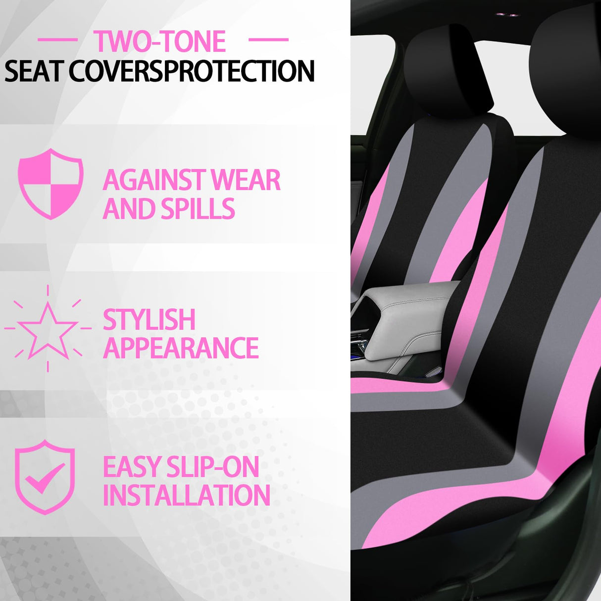 ROCEEI 43 Pcs Car Seat Cover Full Set Fuzzy Car Accessories for Women Christmas Front Rear Cover Fluffy Steering Wheel Cover Belt Handbrake Shift Cover(Pink, Gray, Black)