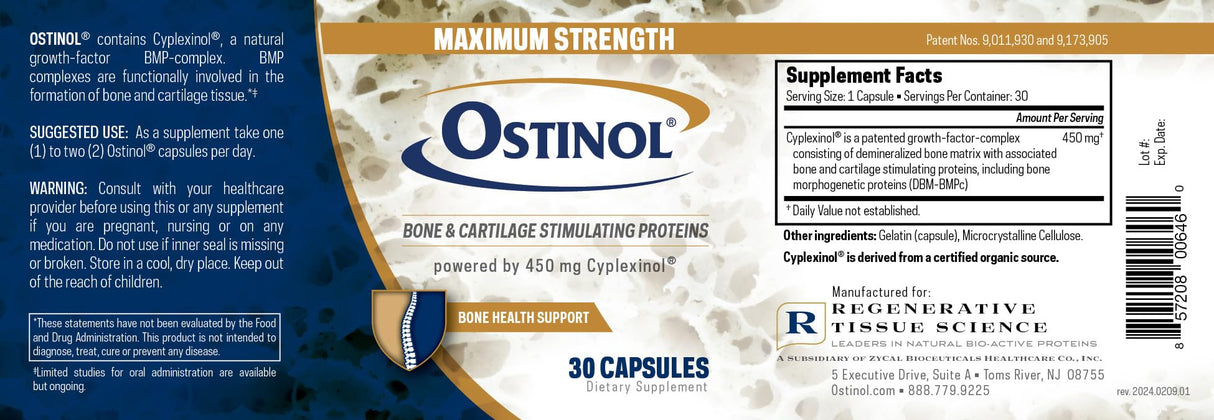 Ostinol Maximum Strength 450mg - Bone & Joint Supplement | Stem Cell Activation Certified | Bio Active Protein Complex for Moderate Bone Loss & Moderate Joint Disfunction - 30 Capsules
