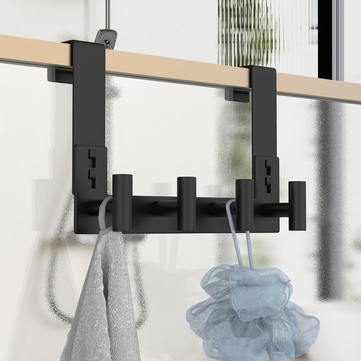 PMMASTO Over The Door Hooks, Fits 1-3/4" Thick Door No Drill Hooks for Closet Bathroom Bedroom Organization, Hanger for Coat Towel Robe (Black, 4 T-Hooks)
