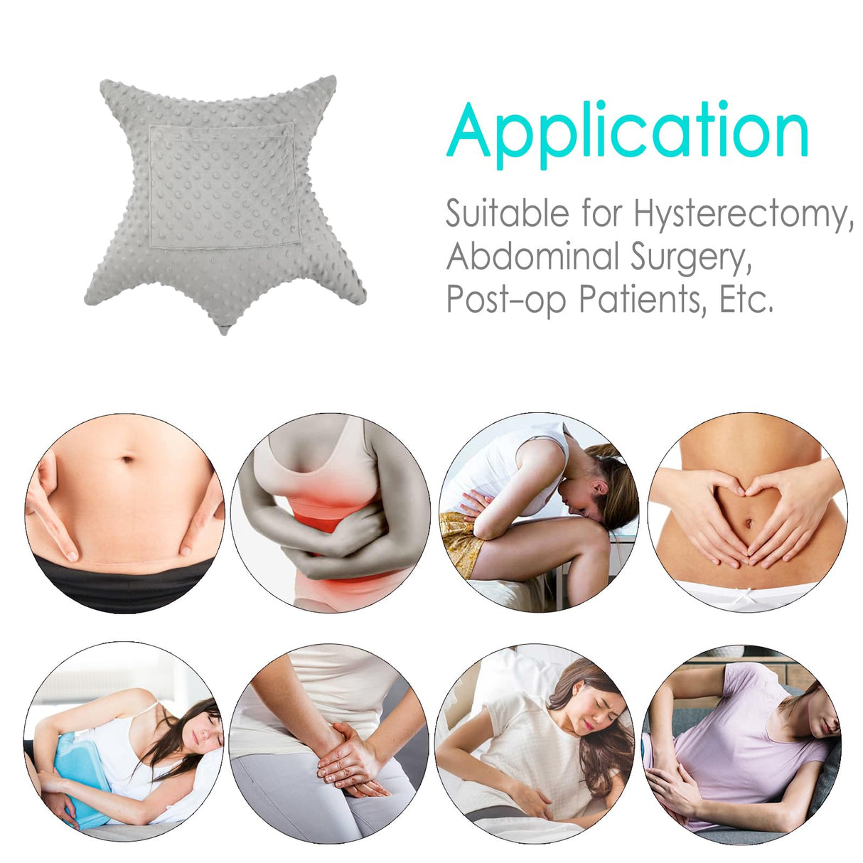 D. Cozy Star Shaped Hysterectomy Pillow with 2 Pockets for Abdominal Surgery Hysterectomy Recovery Must Haves Products Gifts Tummy Pillow with Hands Placement Pouch Minky Dot Gray