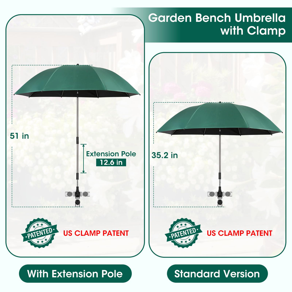 2-in-1 Garden Kneeler with Umbrella, Garden Kneeling Bench & Green Umbrella, Portable Garden Stool Loads Capacity 330lb and Garden Tools Bag with bottle holder, Gardening Gifts for Women,Men,Seniors