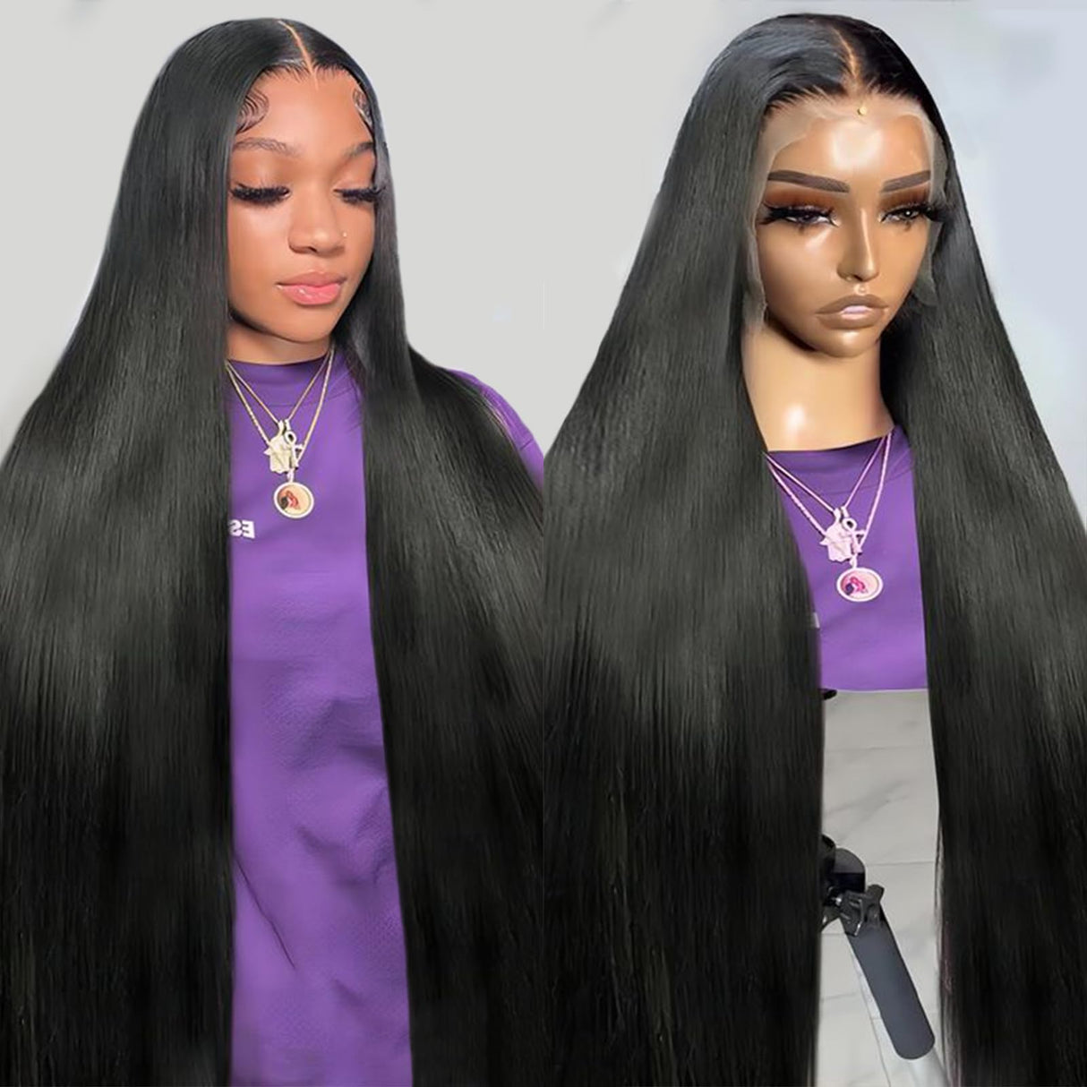 32 Inch Straight Lace Front Wigs Human Hair 200% Density 13x4 HD Transparent Lace Front Wigs for Women Glueless Brazilian Virgin Straight Lace Frontal Wigs Pre Plucked with Baby Hair Natural Black