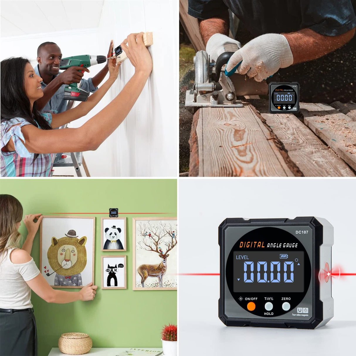 Digital Angle Finder with Electronic Laser - 4-side Strong Magnetic Angle Gauge, Cube Inclinometer with Backlight, Table Saw Miter Protractor, Woodworking Measuring Tool, Level Box for Hanging