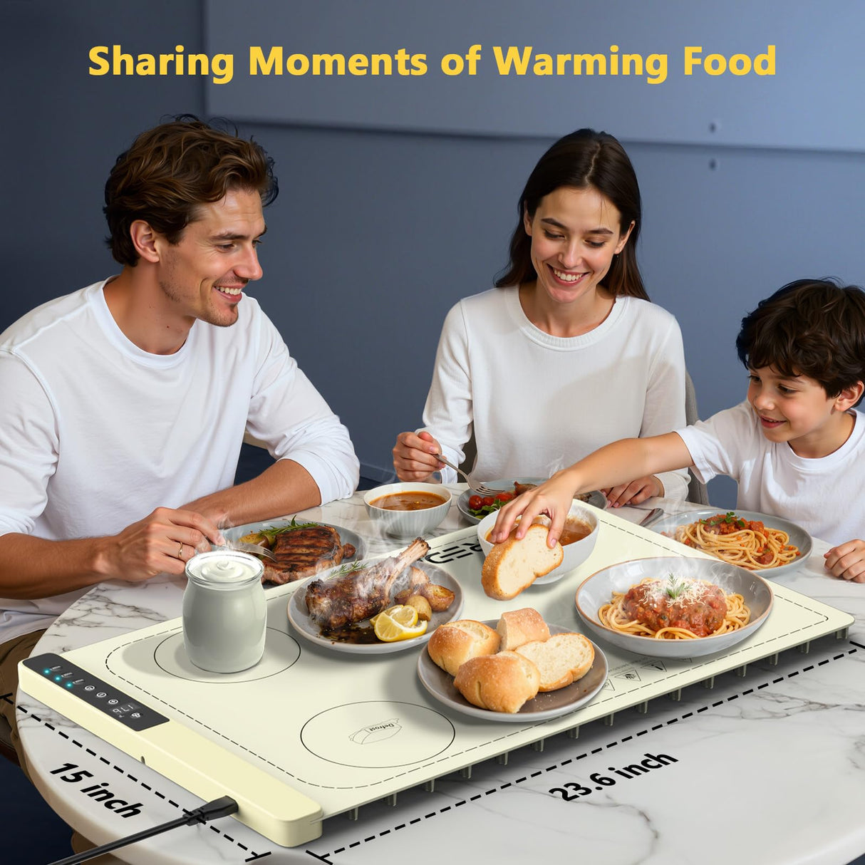 Food Warming Mat with 3-Zone Heating Mode, Redagod Electric Warming Tray with 9 Temperature & 8 Timer Settings, Hook and Roll Up Storage, Portable Countertop Food Heating Mat for Home Daily Use, Beige