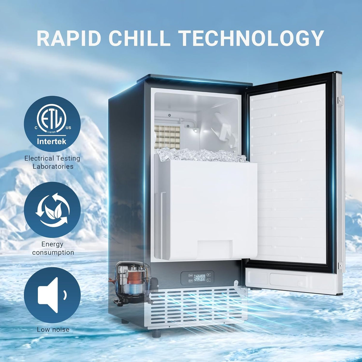 ICYGLEE Commercial Under Counter Ice Maker Machine, 100Lbs/Day with 24lbs Storage, Built-in Freestanding Ice Maker, Auto-Cleaning, 24H Timer, for Commercial & Home Use. (Stainless)