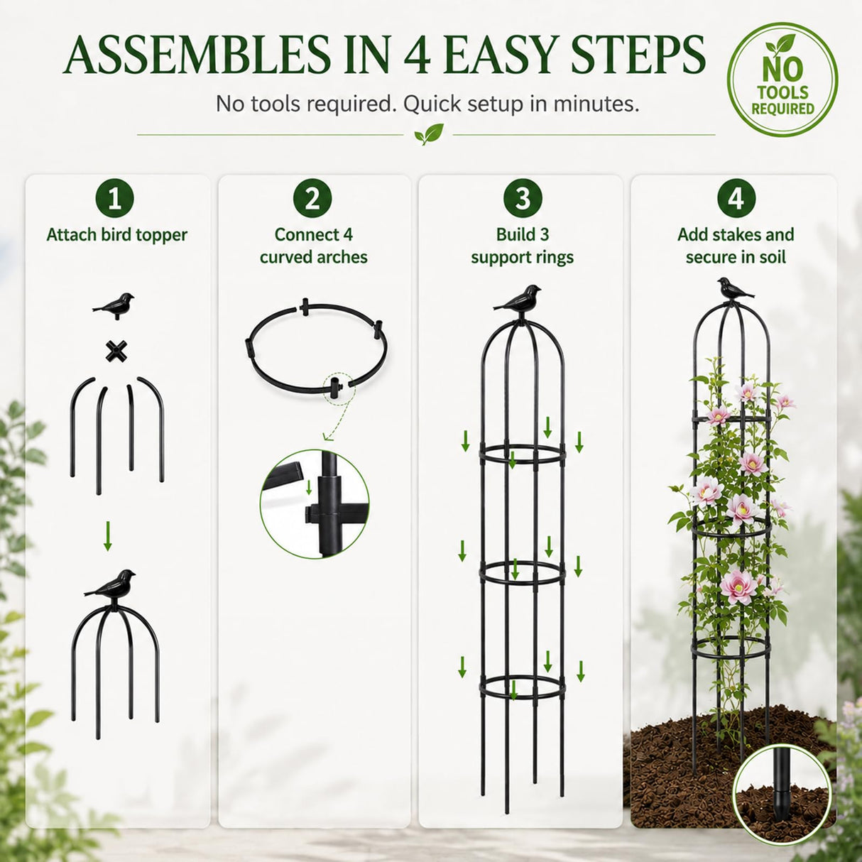 FOLLOOK Garden Obelisk Trellis for Climbing Plants Outdoor, 67", 1 Pack