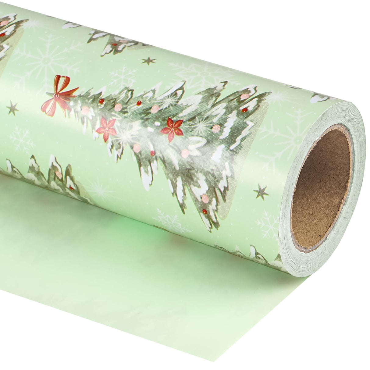 WRAPAHOLIC 30 Inch Jumbo Reversible Christmas Wrapping Paper - 30 Inch x 33 Feet - Light Green Christmas Tree Wrapping Paper for Xmas Holiday, Party Celebration