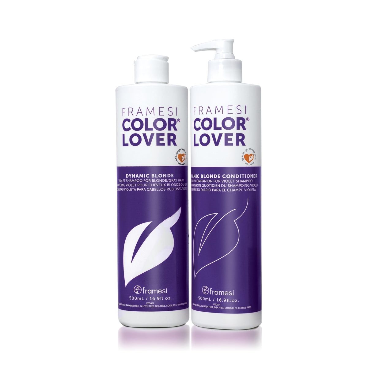 Framesi Color Lover Dynamic Blonde Purple Shampoo and Conditioner Set, 16.9 fl oz