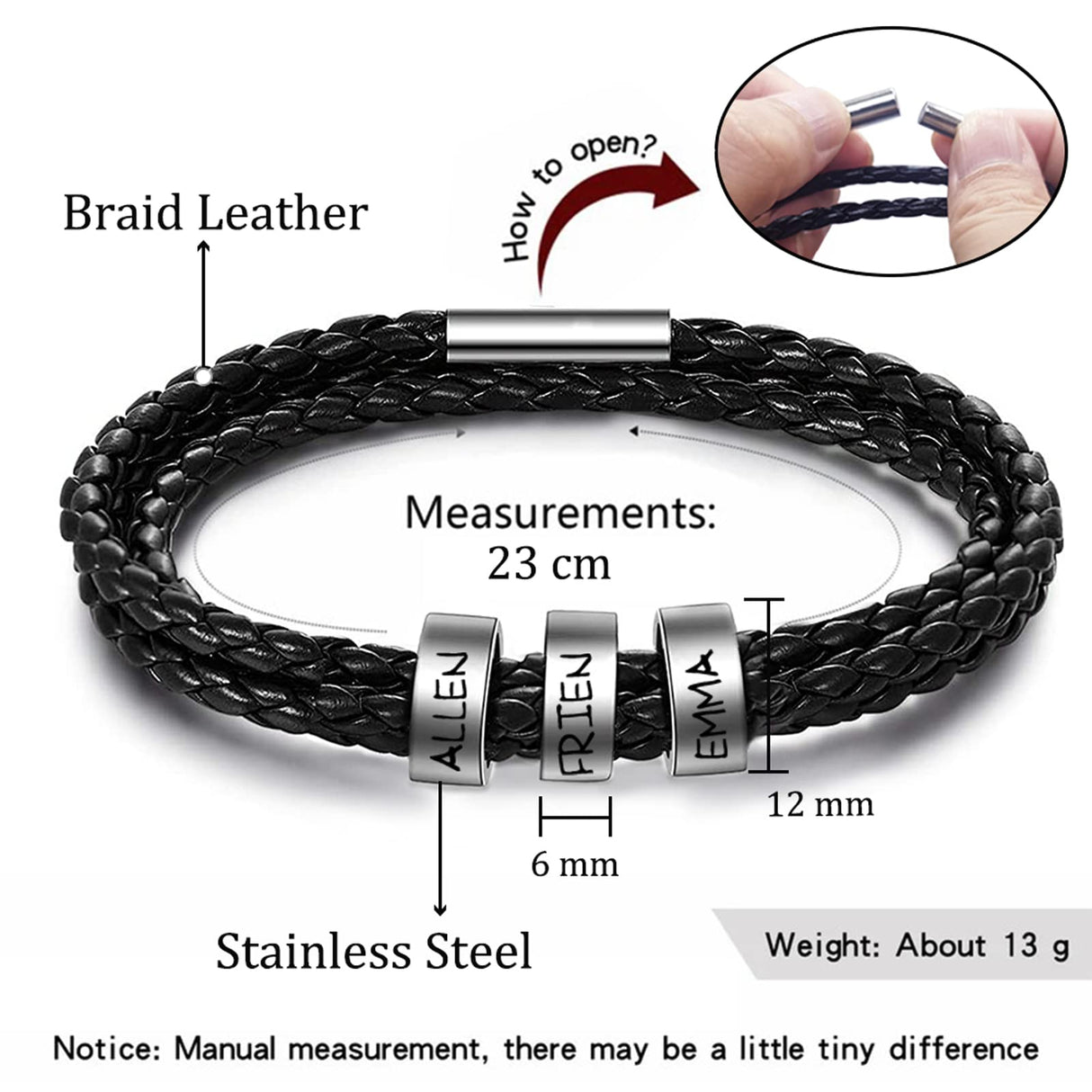 Yofair Fathers Day Dad Gifts for Men Custom Mens Bracelet with Family Name Personalized Braided Leather Bracelet Customized Engraved Bracelets for Dad Husband