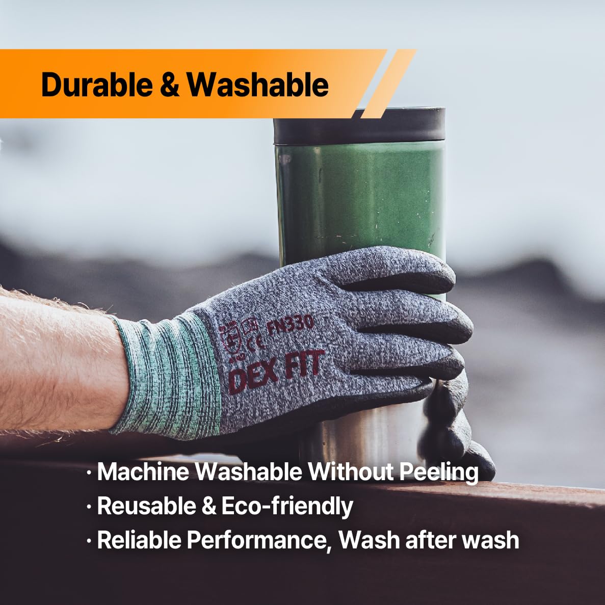 DEX FIT Nitrile Work Gloves FN330, 3D-Comfort Stretchy Fit, Firm Grip, Thin & Lightweight, Touch-Screen Compatible, Durable, Breathable & Cool, Machine Washable; Black XS (6) 12 Pairs