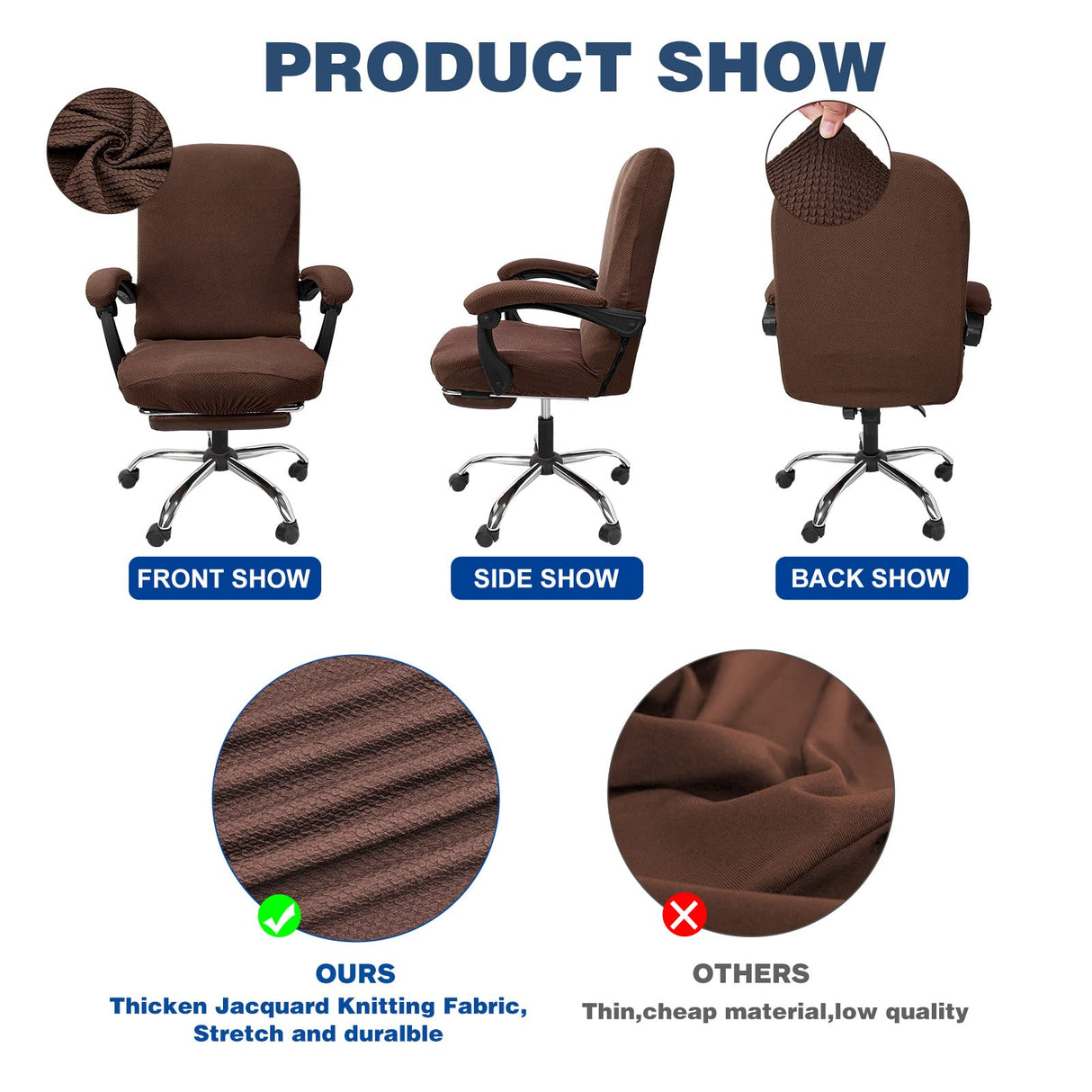 NeColorLife Office Chair Cover with Armrest Covers Stretchable - Zippered High Back Seat Cover for Extra Large Executive Desk Chairs, Big Tall Man(X-Large Size, Coffee)