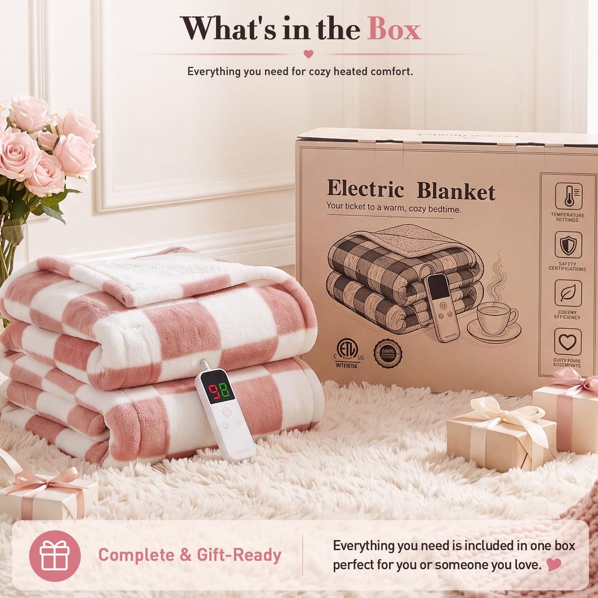 RAYVOICE Pink Heated Blanket Electric Throw 50"X60", Heating Blanket Throw