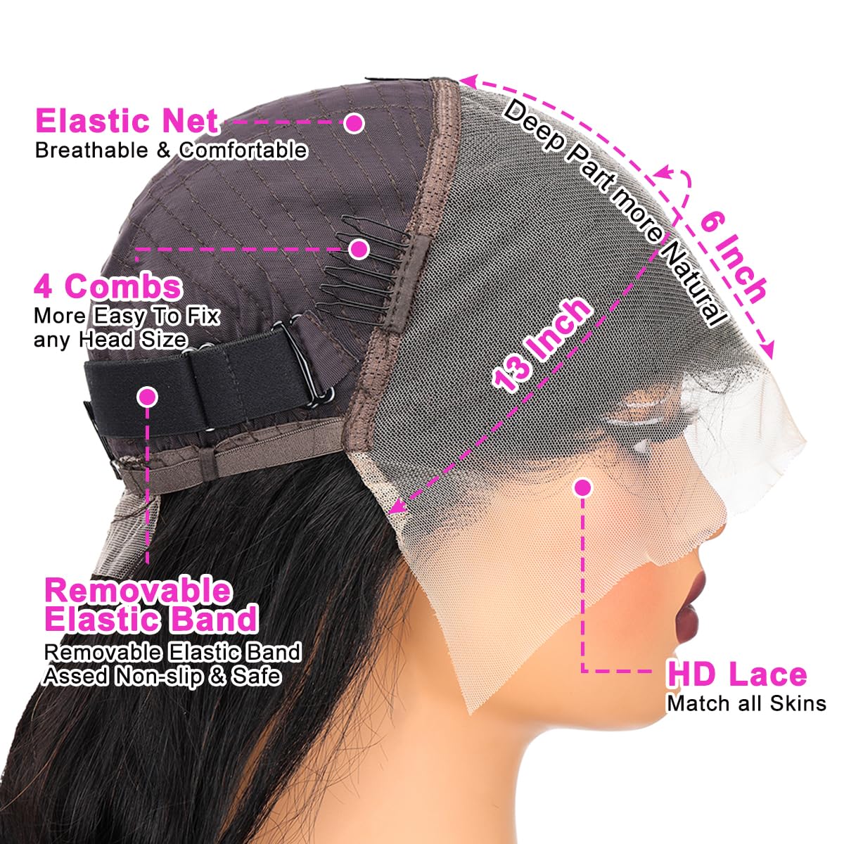 KINNIS Body Wave Lace Front Wigs Human Hair Pre Plucked 200% Density 13x6 HD Transparent Frontal Glueless Wigs Human Hair with Baby Hair Natural Hairline Human Hair 28 inch