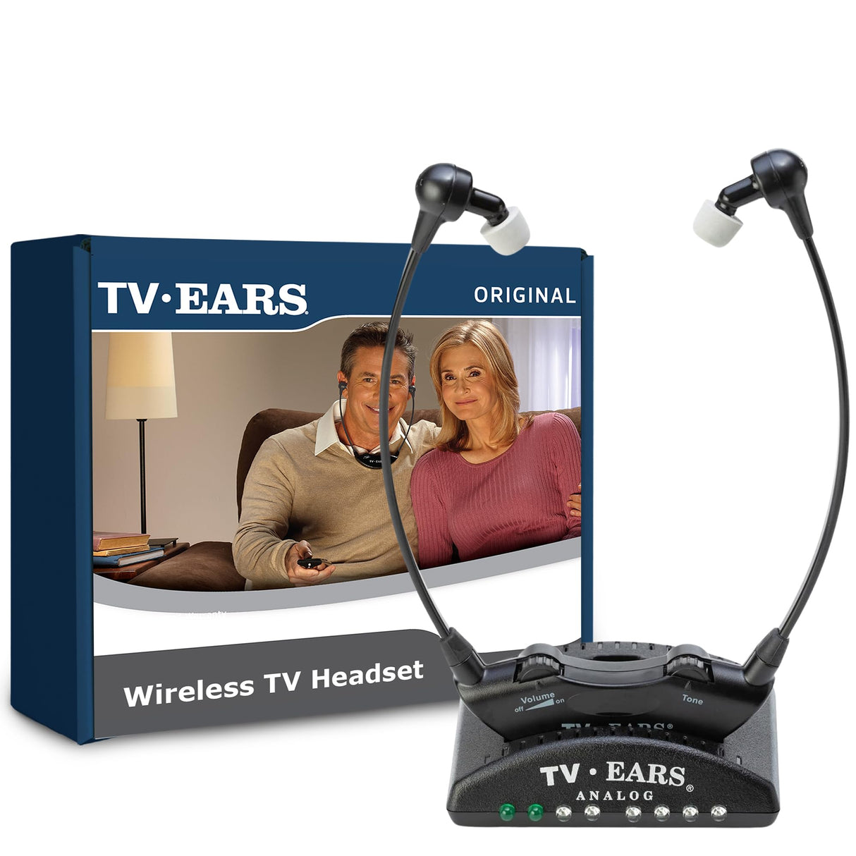 TV EARS Analog Wireless Headset System, Wireless Headset, Ideal for Seniors & those with Hearing Difficulties, Plug N' Play RF Transmitter with Earbuds, Compatible with Analog TV - 5.0GHz
