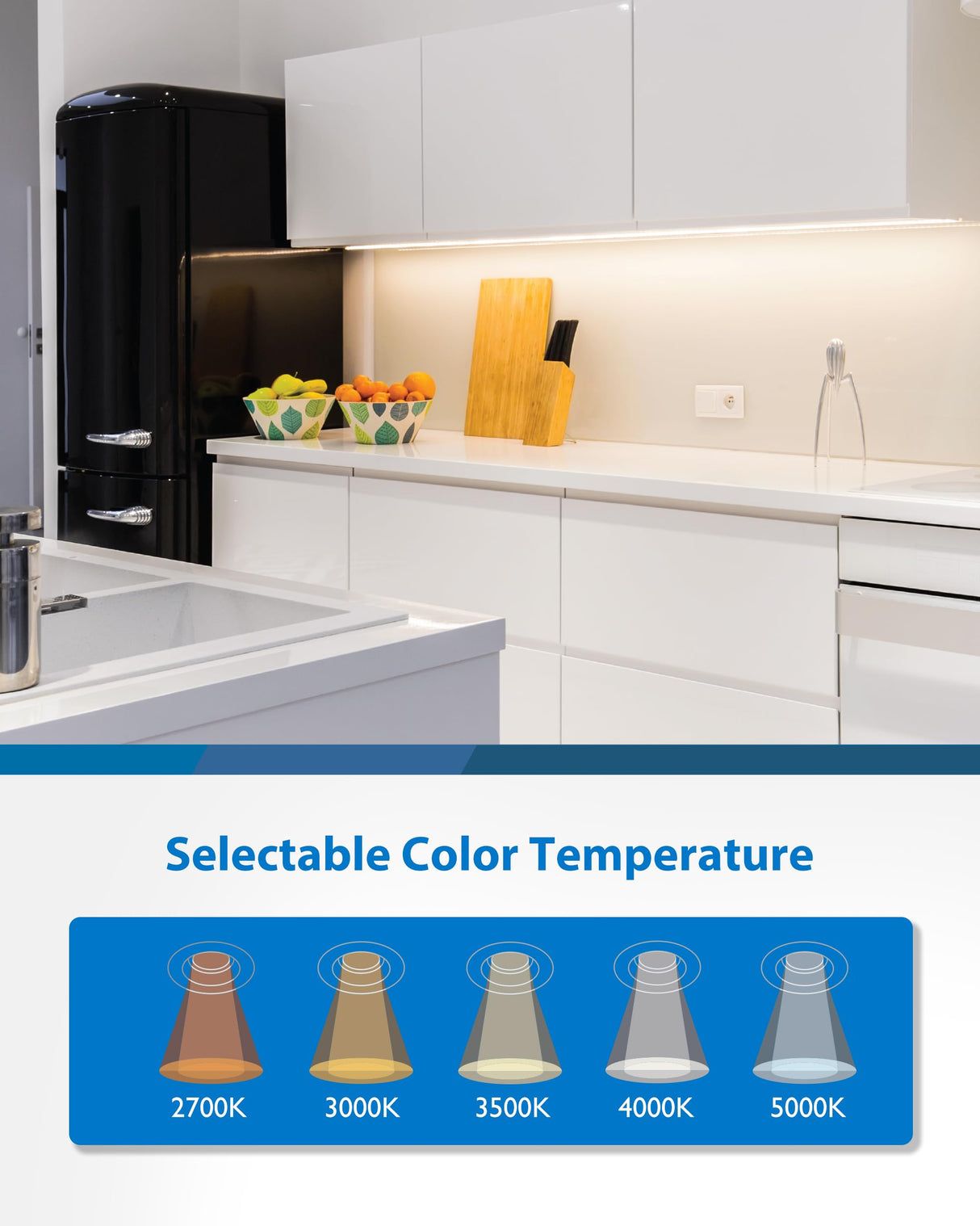 12” LED Direct Wire Under Cabinet Light with On/Off Switch - Dimmable LED Lights for Kitchen - Selectable CCT 2700K-5000K, 340-360 Lumens, 5W - UCB Hardwired Under Cabinet Lighting by NICOR Lighting