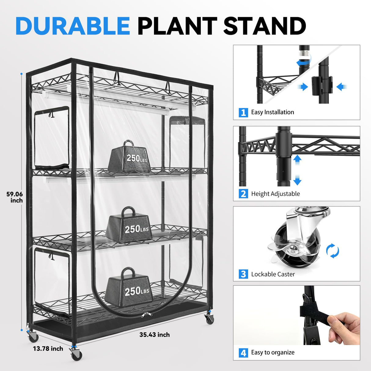 JESLED Indoor Greenhouse with Grow Light, 35.4x13.8x59IN